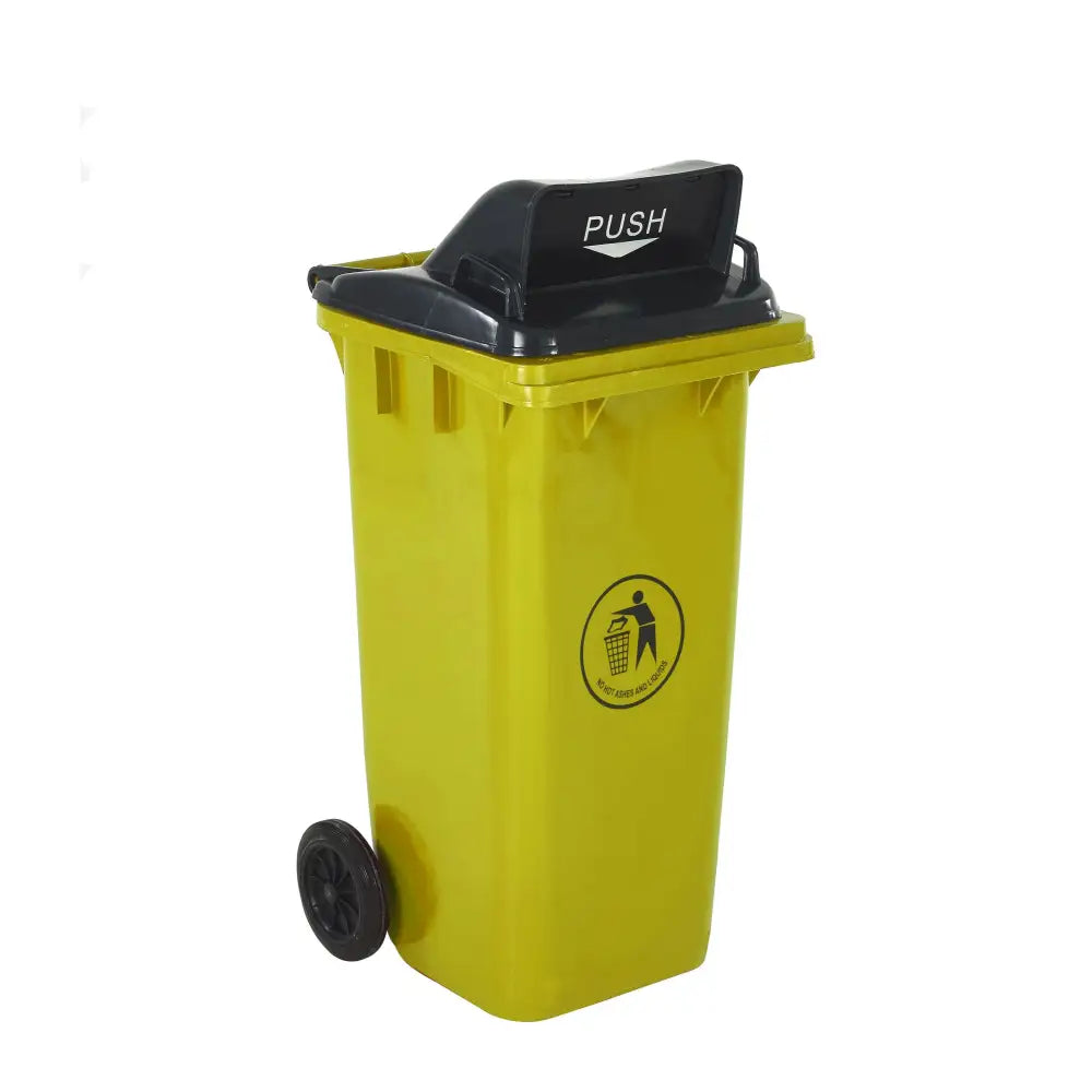 Wheeled bins with push flap lid