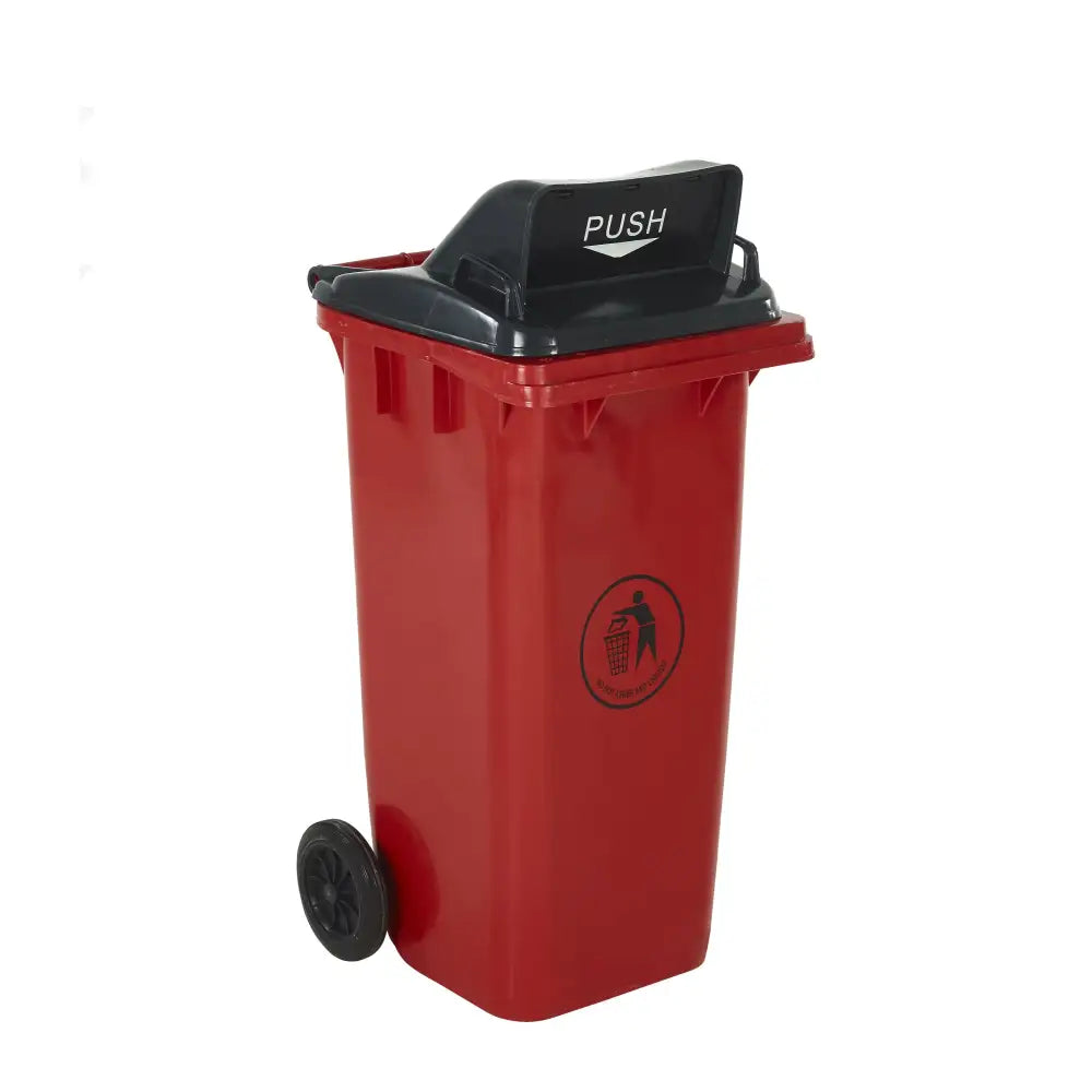 Wheeled bins with push flap lid