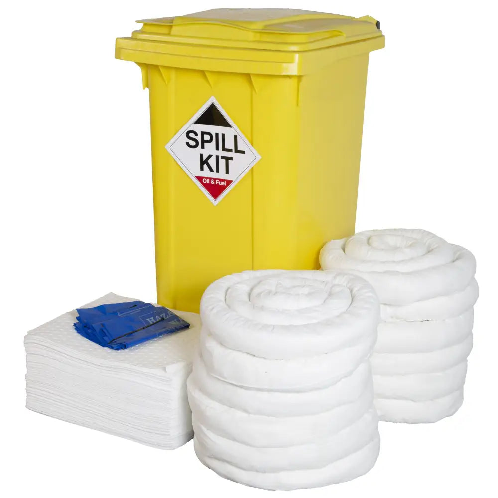 Workshop spill kit with wheeled bin