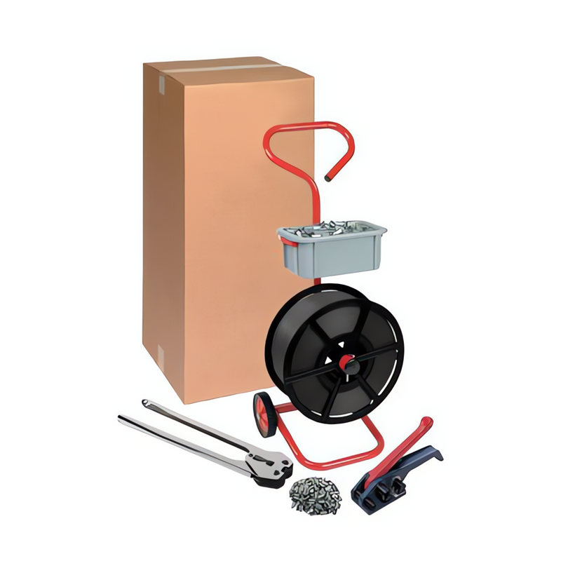 Pallet Strapping Kit With Mobile Dispenser Heavy Duty 12mm Polypropylene Polypropylene Strapping Kits Get Me Packaging   