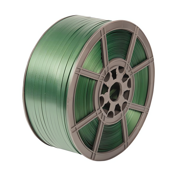 Green Embossed Extruded PET Strapping 12.5mm x 0.55mm x 1600mtr. 270kg Break Strain PET Strapping Reels & Rolls Safeguard   